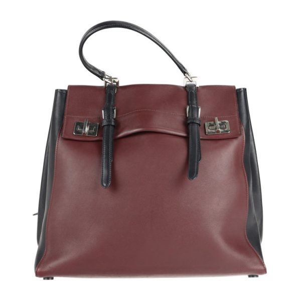 2123053008402 1 Prada Leather Double Turnlock Handbag Bordeaux