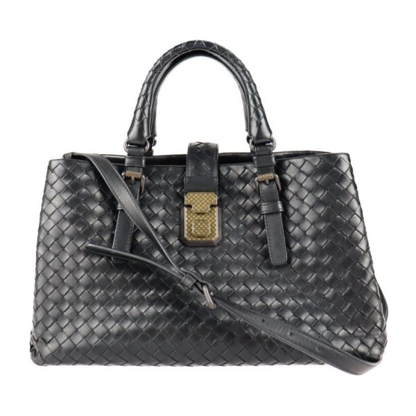 2123083008323 1 Bottega Veneta Rome Small Leather Handbag Black