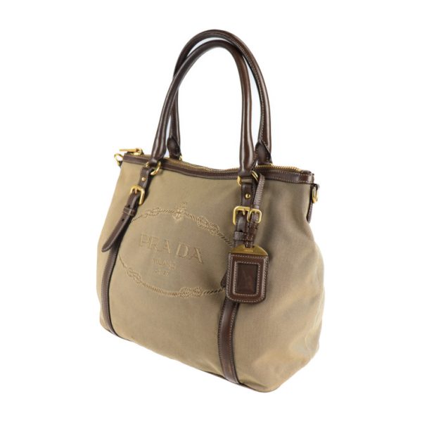 2123093007403 2 Prada Canvas Leather Shoulder Bag Khaki Beige Brown