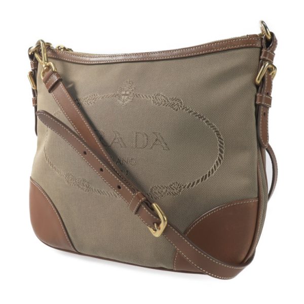 2123093007415 2 Prada Canvas Leather Logo Jacquard Shoulder Bag Brown