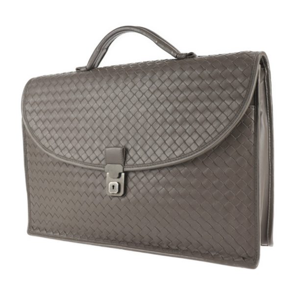 2123093007419 2 Bottega Veneta Intrecciato Leather Business Bag Gray