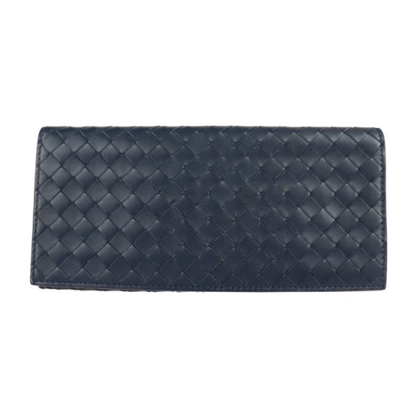 2123123007302 1 Bottega Veneta Intrecciato Leather Wallet Navy