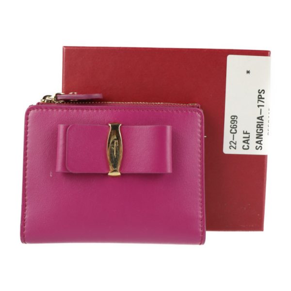 2124023002428 9 Salvatore Ferragamo Vara Calf Leather Card Case Sangria