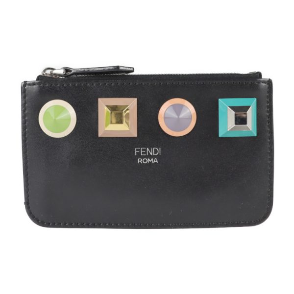 2124023002432 1 Fendi Leather Coin Case Black Multi Studs