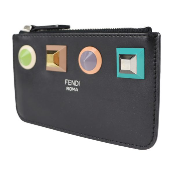 2124023002432 2 Fendi Leather Coin Case Black Multi Studs