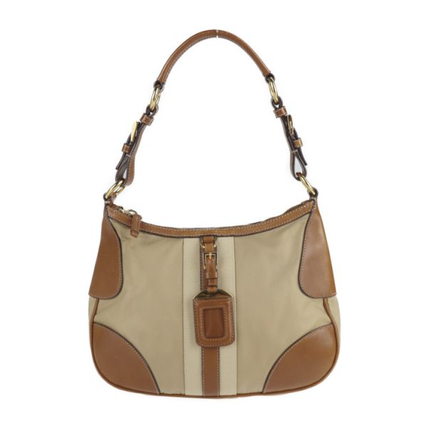 2124063002491 1 Prada Nylon Leather Handbag Beige