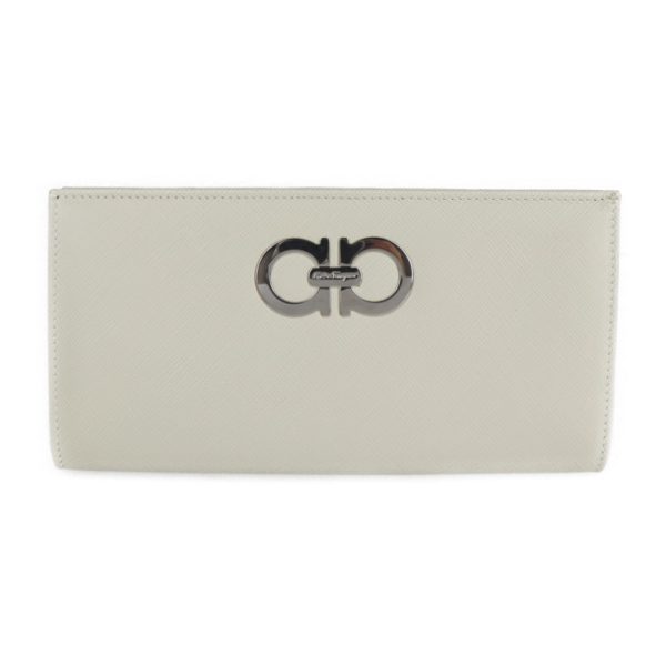 2124063002534 1 Salvatore Ferragamo Gancini Leather Bifold Wallet Ivory