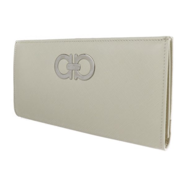 2124063002534 2 Salvatore Ferragamo Gancini Leather Bifold Wallet Ivory