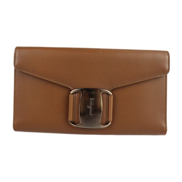 2124123001316 1 Salvatore Ferragamo Vara Tri Fold Wallet Brown