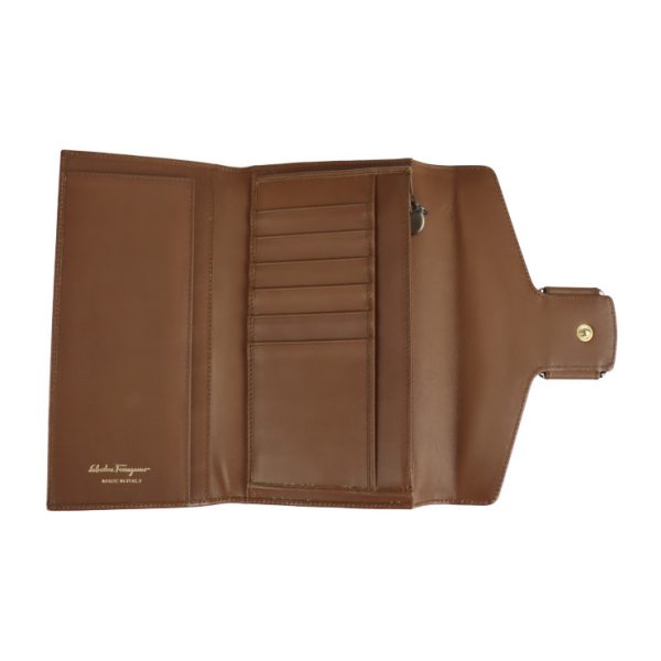 2124123001316 4 Salvatore Ferragamo Vara Tri Fold Wallet Brown