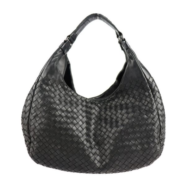 2125113007343 1 Bottega Veneta Medium Campana Intrecciato Leather Handbag Black