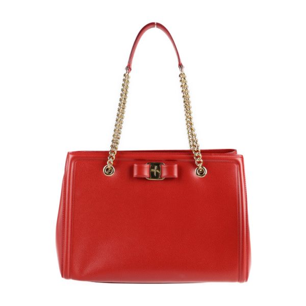 2126043008531 1 Salvatore Ferragamo Melike Leather Chain Shoulder Bag Red