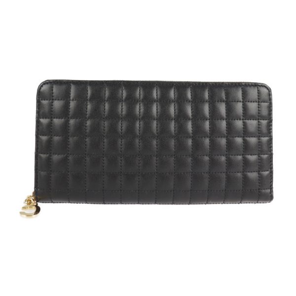 2126073008359 1 Celine Large Zip Leather Long Wallet Black Quilting