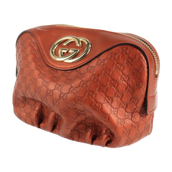 2126093008451 2 GUCCI Pouch Calf Shima Leather Orange Brown