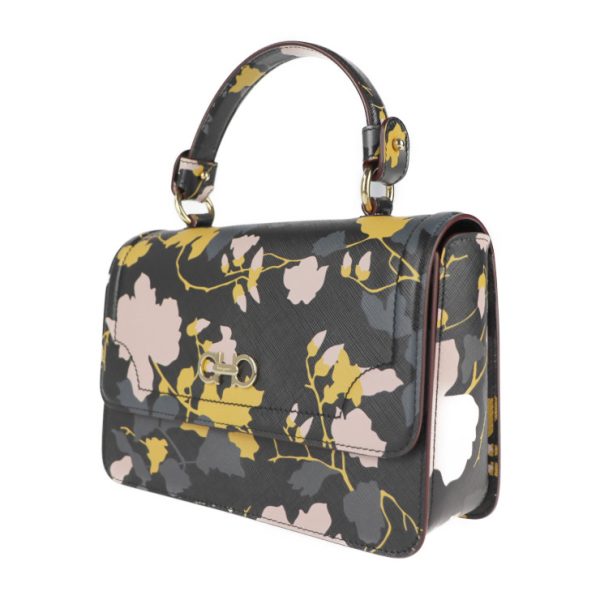 2127013002441 2 Salvatore Ferragamo Gancini Leather Handbag Black Multicolor Flower