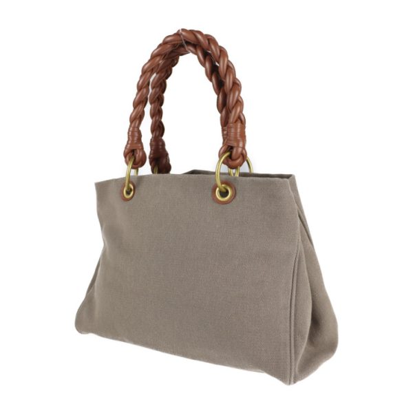 2127013002459 2 Bottega Veneta Tote Canvas Leather Bag Greige Brown