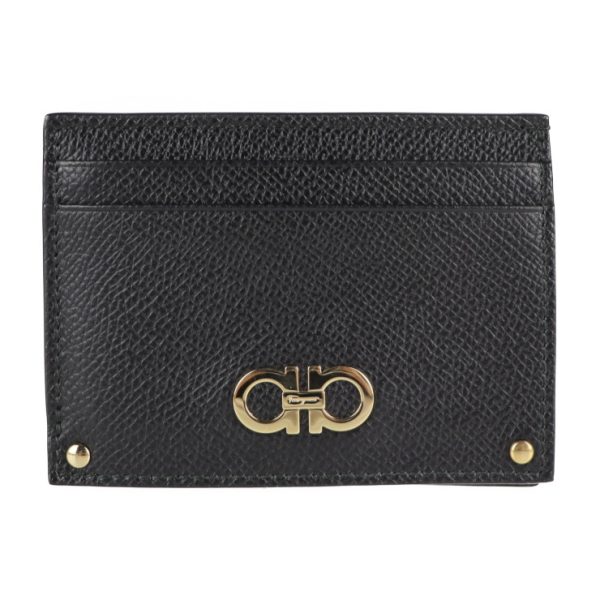 2127013002475 1 Salvatore Ferragamo Gancini Leather Card Case Black