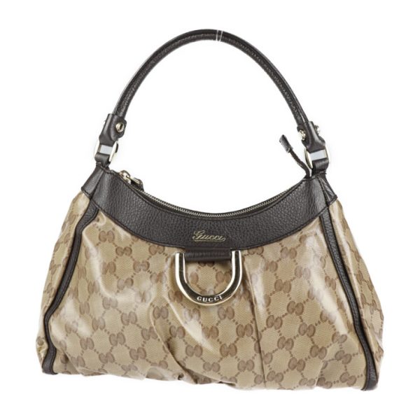 2127103002292 1 GUCCI Abbey GG Crystal Handbag Leather Coated Canvas Beige Brown