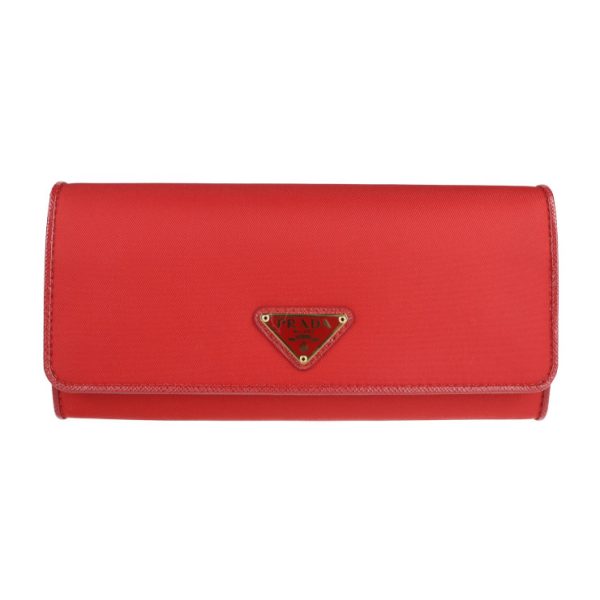 2128013007594 1 Prada Nylon Leather Long Wallet Red