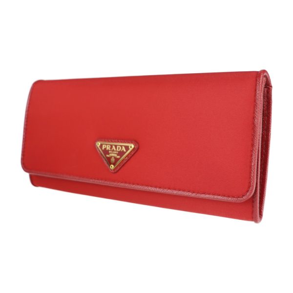 2128013007594 2 Prada Nylon Leather Long Wallet Red