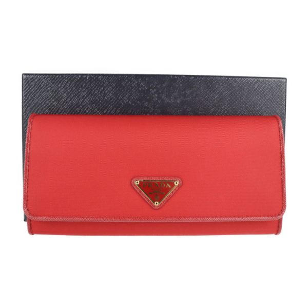 2128013007594 9 Prada Nylon Leather Long Wallet Red