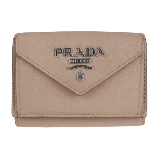 2128021001034 1 Prada Saffiano Leather Tri fold Wallet Beige