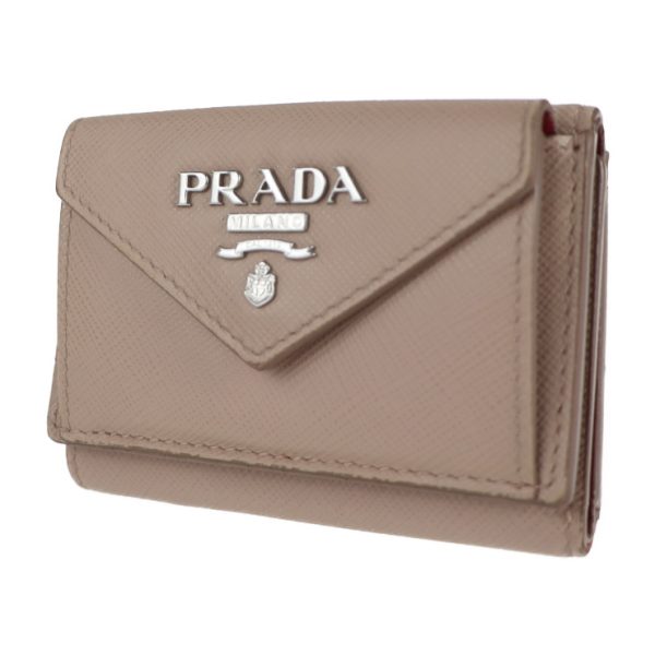 2128021001034 2 Prada Saffiano Leather Tri fold Wallet Beige