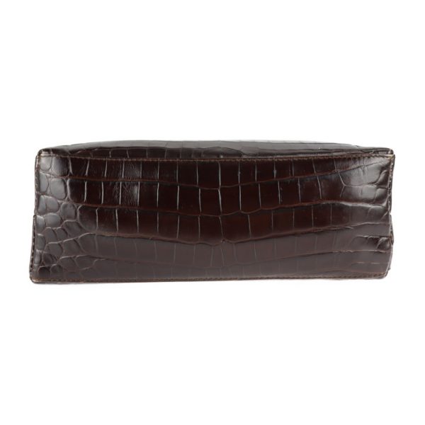 2128083008455 4 Salvatore Ferragamo Croco Embossed Leather Shoulder Bag Dark Brown