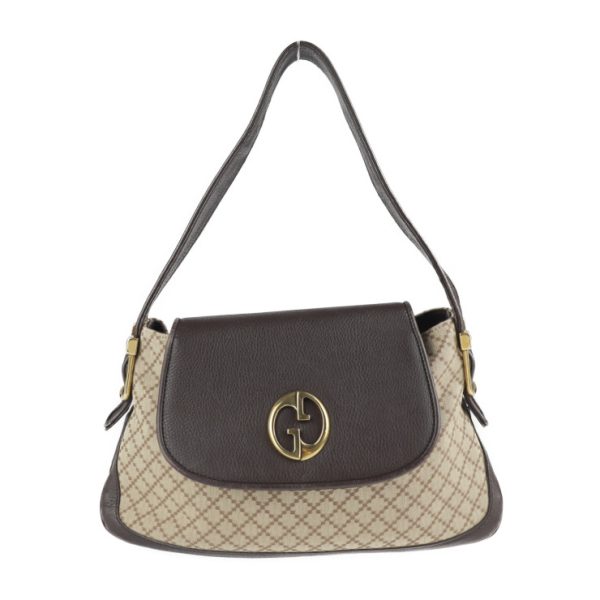 2128103007310 1 GUCCI Diamante Shoulder Bag Canvas Leather Beige Brown