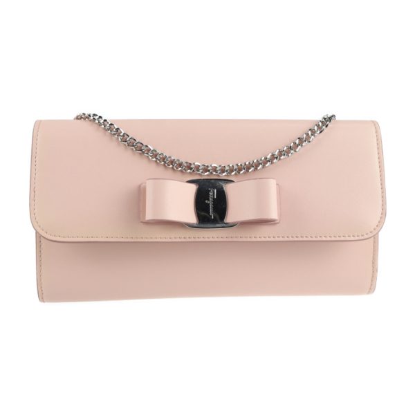 2129043007595 1 Salvatore Ferragamo Vara Calf Leather Shoulder Bag Light Pink