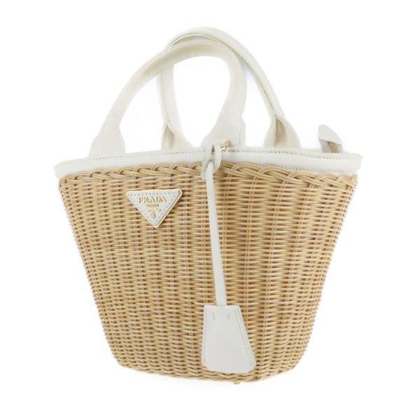 2129043007596 2 Prada Rattan Canvas Wicker Basket Bag