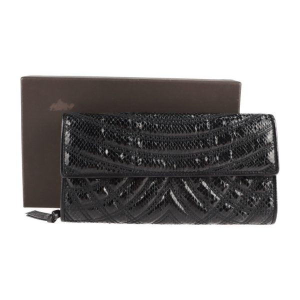 2130043001649 9 Bottega Veneta Long Python Wallet Black