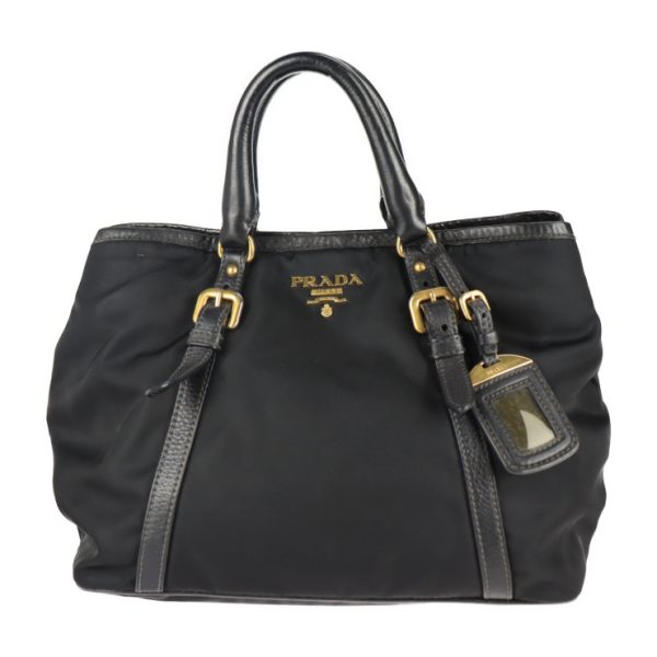 2130093007511 1 Prada Nylon Leather Tote Bag Black