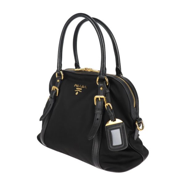 2130093007514 2 Prada Nylon Leather Shoulder Bag Black