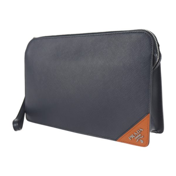 2131053008532 2 Prada Saffiano Leather Clutch Bag Navy