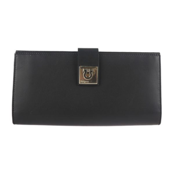 2131053008548 1 Salvatore Ferragamo Gancini Calf Leather Long Wallet Black