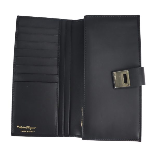 2131053008548 4 Salvatore Ferragamo Gancini Calf Leather Long Wallet Black