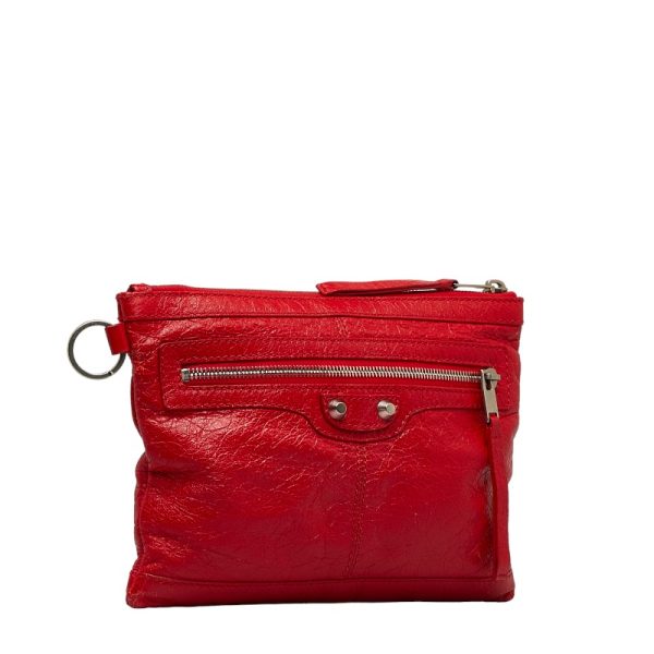 219 28782 2 Balenciaga Classic Clip M Clutch Flat Leather Pouch Red