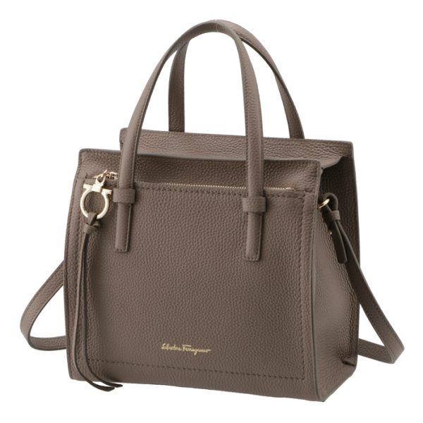 21f47800010482 1 Ferragamo Amy Tote Bag Gray Beige