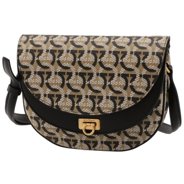 21h98600790507 1 Ferragamo Gancini Monogram Shoulder Bag Beige Black