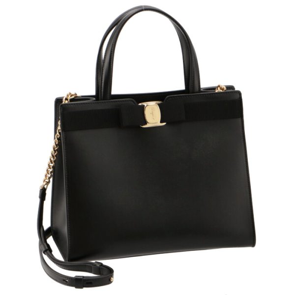 21i29000550010 Ferragamo Tote Womens New Vara Ribbon Bag Black