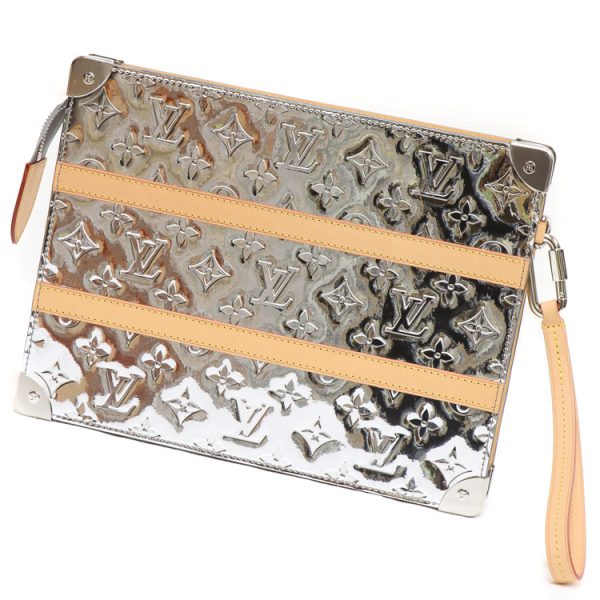 22 1032 01 Louis Vuitton Monogram Leather LV Mirror Trunk Pochette Clutch Bag Silver