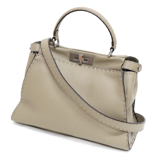 22 1908 01 Fendi Peekaboo Selleria Leather Shoulder Bag Greige