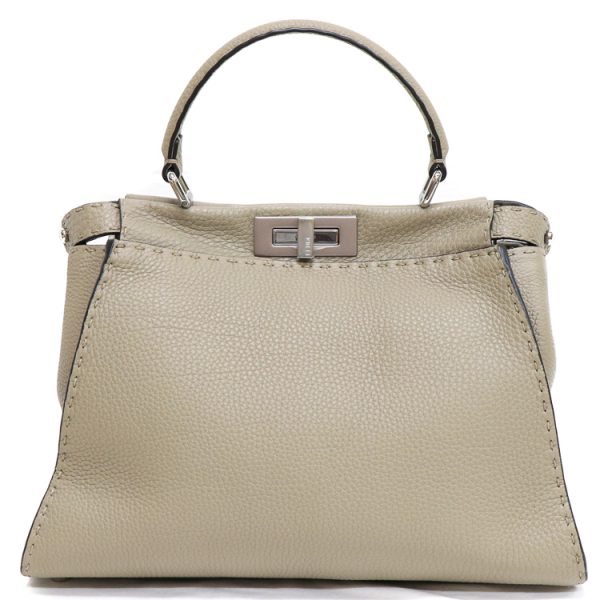 22 1908 02 Fendi Peekaboo Selleria Leather Shoulder Bag Greige