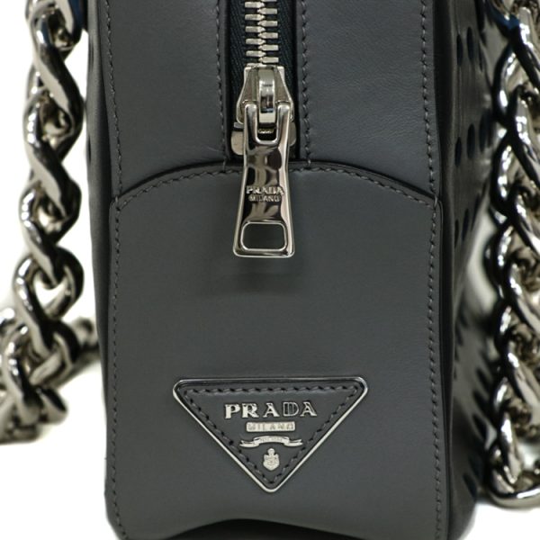 22 2410 03 Prada Punching Chain Handbag Leather Black