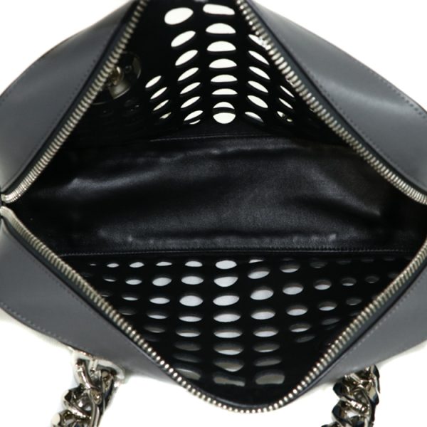 22 2410 08 Prada Punching Chain Handbag Leather Black