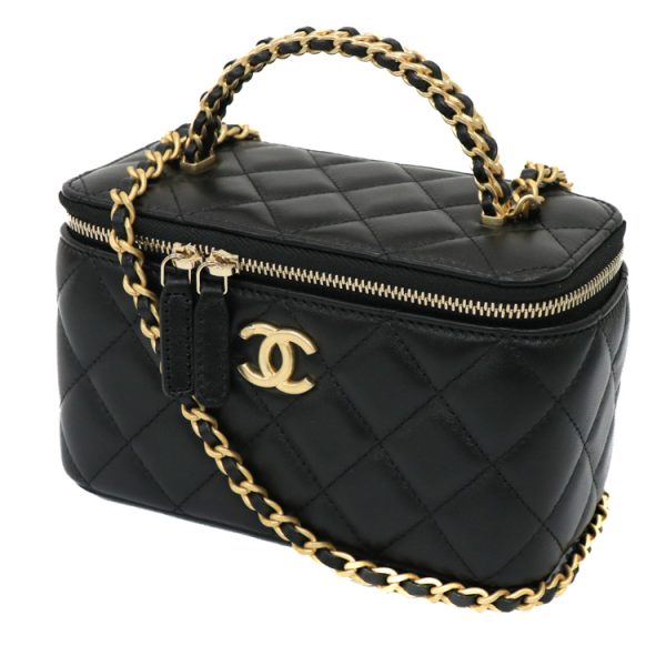 22 3395 01 Chanel Vanity Case Chain Leather Handbag Black