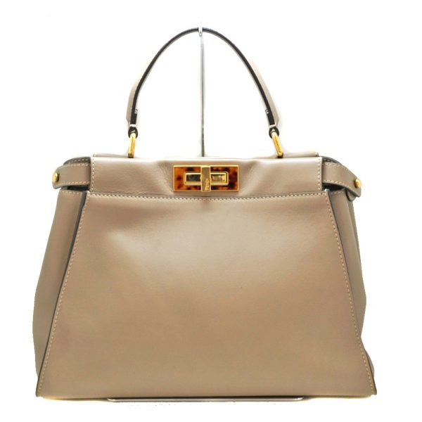 22 4839 Fendi Peekaboo 2way Handbag Greige Gold Hardware