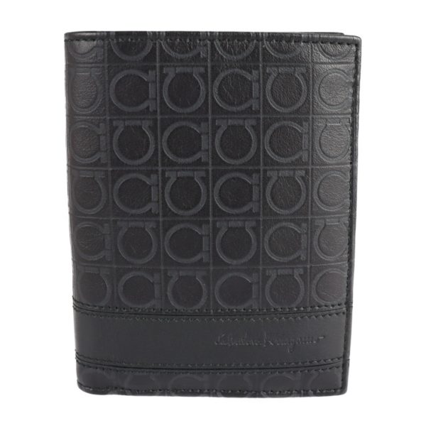 2201073001007 1 Salvatore Ferragamo Gancini Embossed Leather Bifold Wallet Black