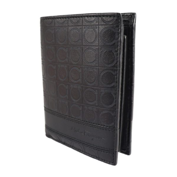 2201073001007 2 Salvatore Ferragamo Gancini Embossed Leather Bifold Wallet Black